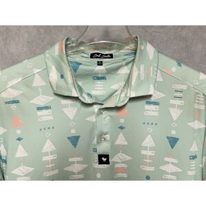 Bad Birdie Polo Shirt Men XL Green AOP Geometric Golf Performance Active Casual